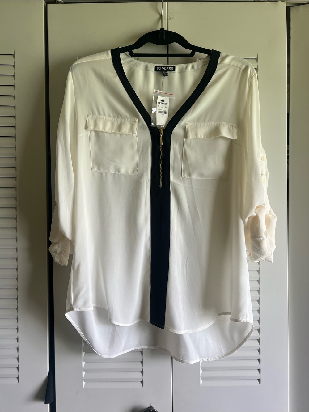 Express - White Blouse with Black Trim - Size Large - New with Tags